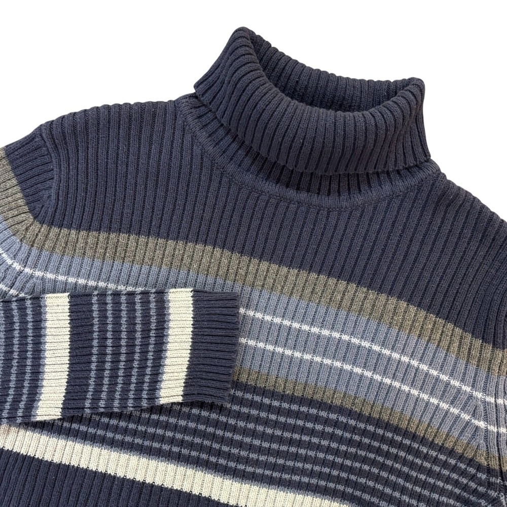 SONOMA Turtleneck Sweater Womens Large Blue Striped Ribbed Knit Pullover